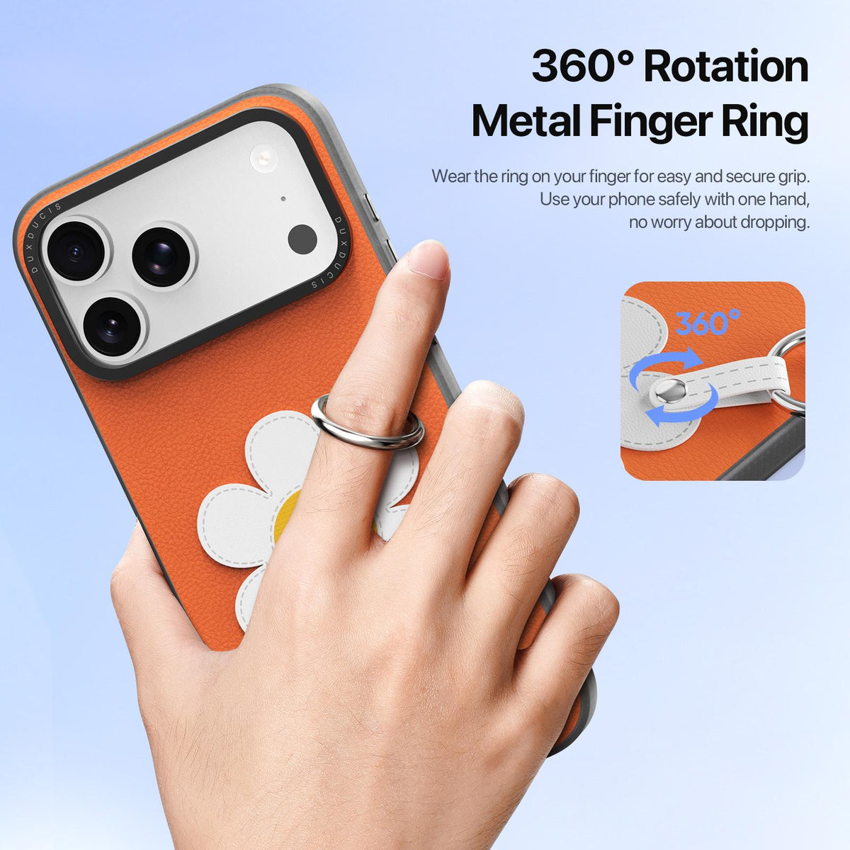 For iPhone 18 Pro Max / 17 Pro Max DUX DUCIS LUVY Series Ring Phone Case with Lanyard - Warm Orange Daisy - EDA010244202F