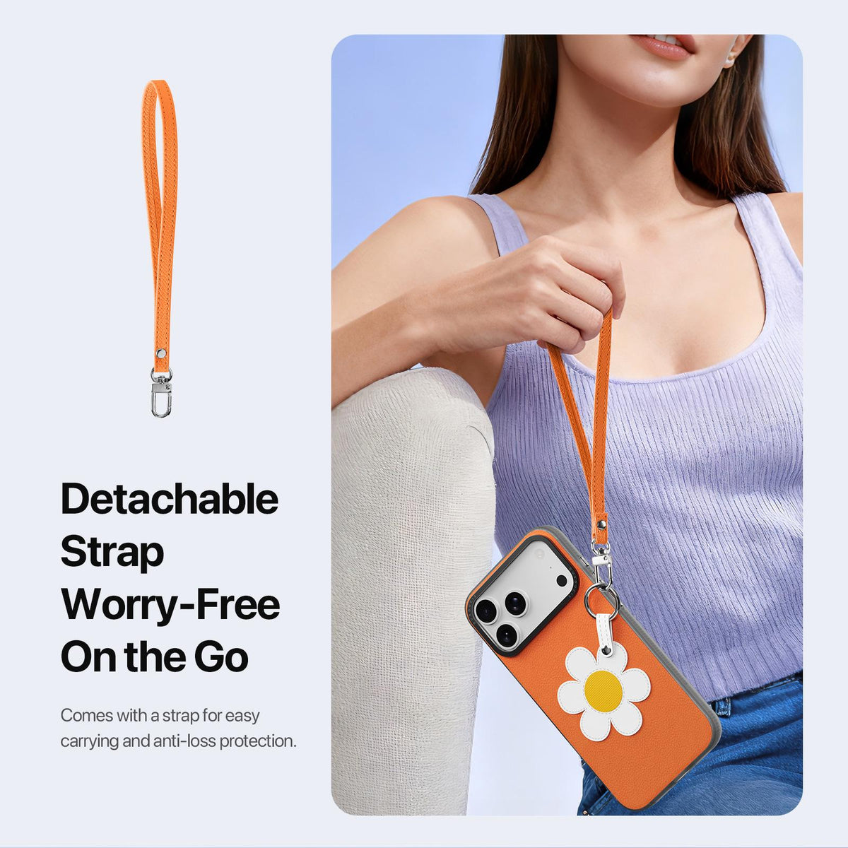 For iPhone 18 Pro Max / 17 Pro Max DUX DUCIS LUVY Series Ring Phone Case with Lanyard - Warm Orange Daisy - EDA010244202F