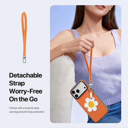 For iPhone 18 Pro Max / 17 Pro Max DUX DUCIS LUVY Series Ring Phone Case with Lanyard - Warm Orange Daisy - EDA010244202F