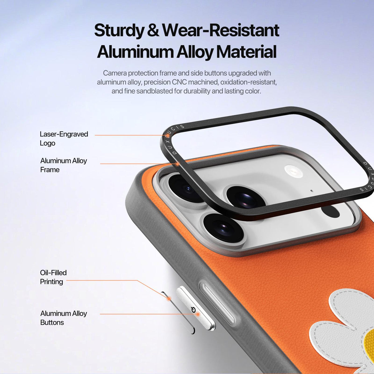 For iPhone 18 Pro Max / 17 Pro Max DUX DUCIS LUVY Series Ring Phone Case with Lanyard - Warm Orange Daisy - EDA010244202F