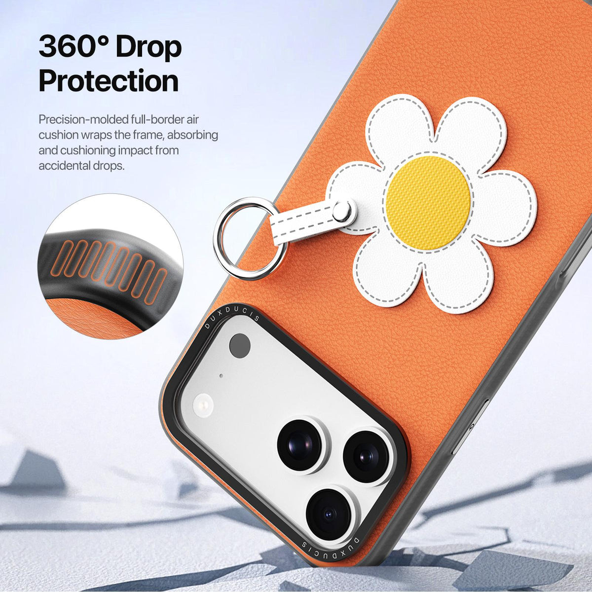 For iPhone 18 Pro Max / 17 Pro Max DUX DUCIS LUVY Series Ring Phone Case with Lanyard - Warm Orange Daisy - EDA010244202F