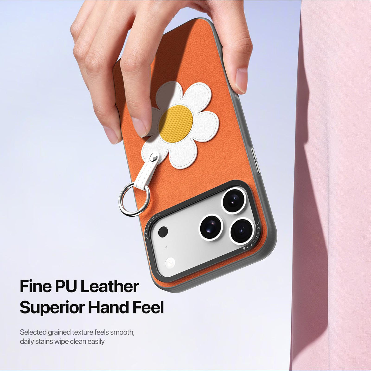 For iPhone 18 Pro Max / 17 Pro Max DUX DUCIS LUVY Series Ring Phone Case with Lanyard - Warm Orange Daisy - EDA010244202F