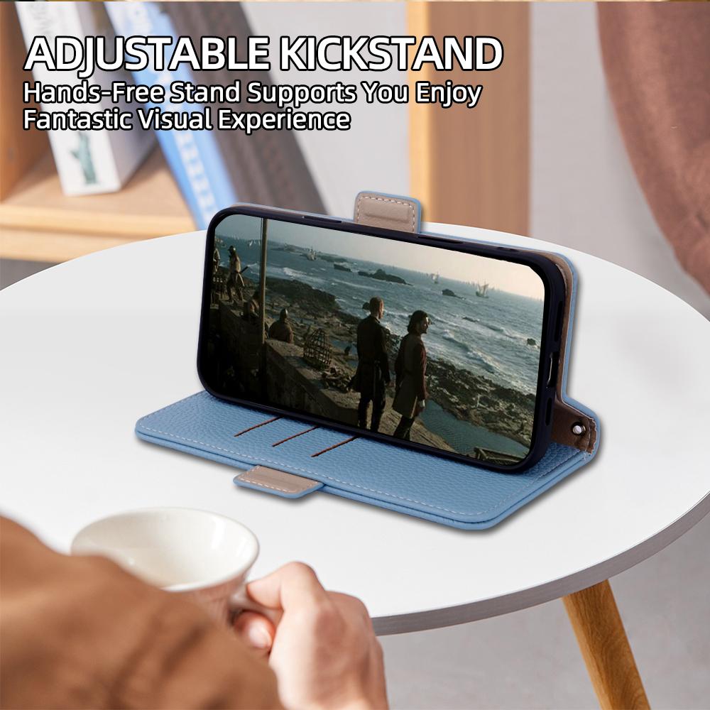 For Galaxy M35 5G Bunny Ears Side Magnetic Clasp Vegan Leather Phone Case with Wrist Strap - Blue - EDA010244806A
