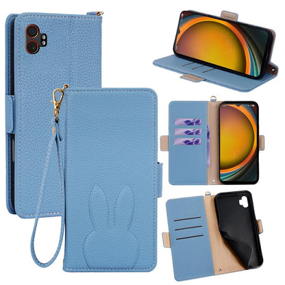 For Galaxy Xcover7 Pro Bunny Ears Side Magnetic Clasp Vegan Leather Phone Case with Wrist Strap - Blue - EDA010244807A