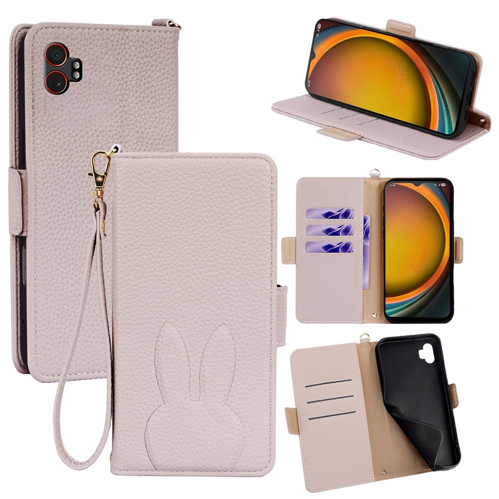 For Galaxy Xcover7 Pro Bunny Ears Side Magnetic Clasp Vegan Leather Phone Case with Wrist Strap - Light Pink - EDA010244807E