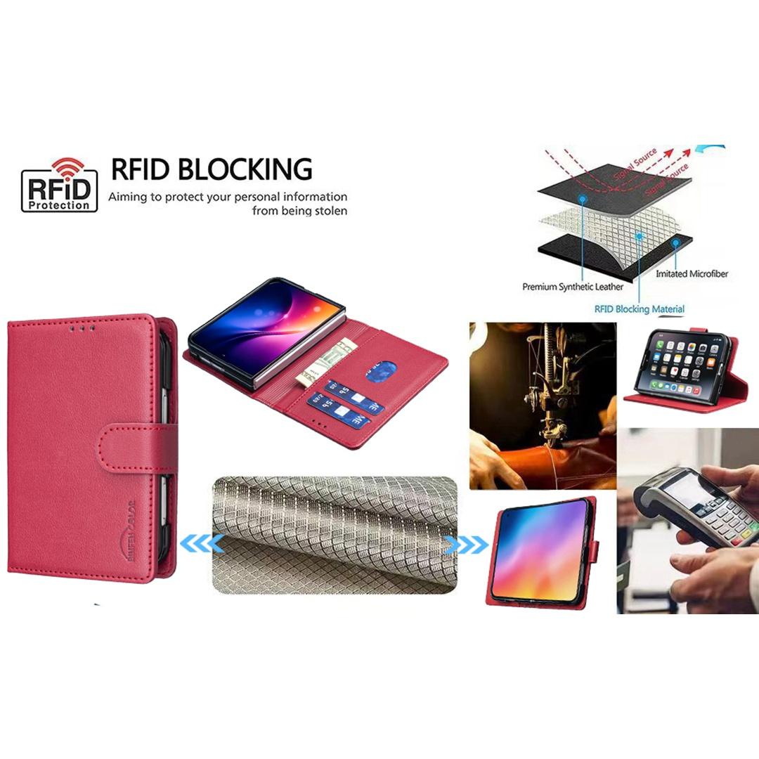 For iPhone Duo Litchi Texture RFID Anti-theft Leather Phone Case - Red - EDA010245801B