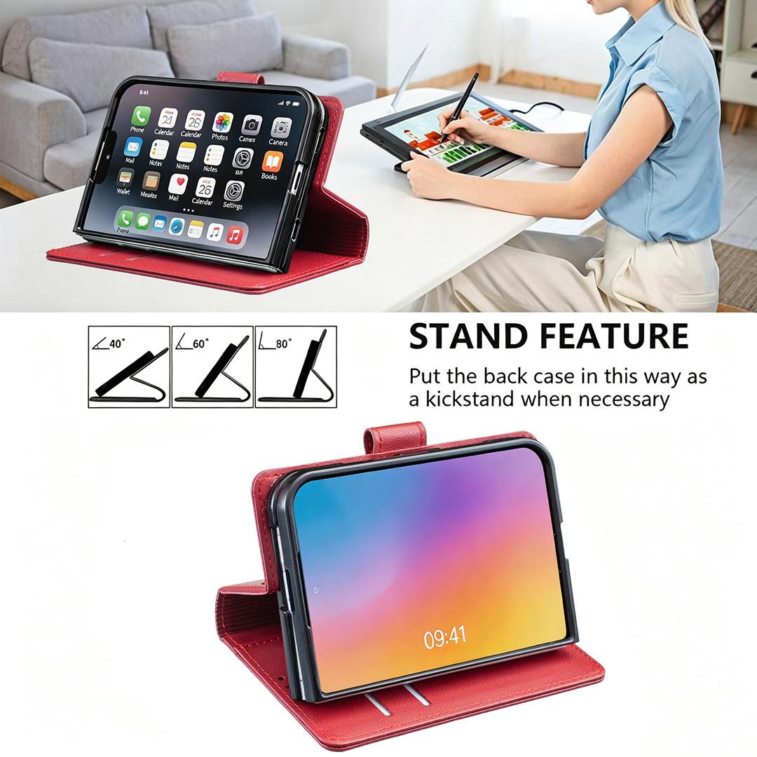 For iPhone Duo Litchi Texture RFID Anti-theft Leather Phone Case - Red - EDA010245801B