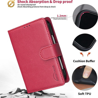 For iPhone Duo Litchi Texture RFID Anti-theft Leather Phone Case - Red - EDA010245801B