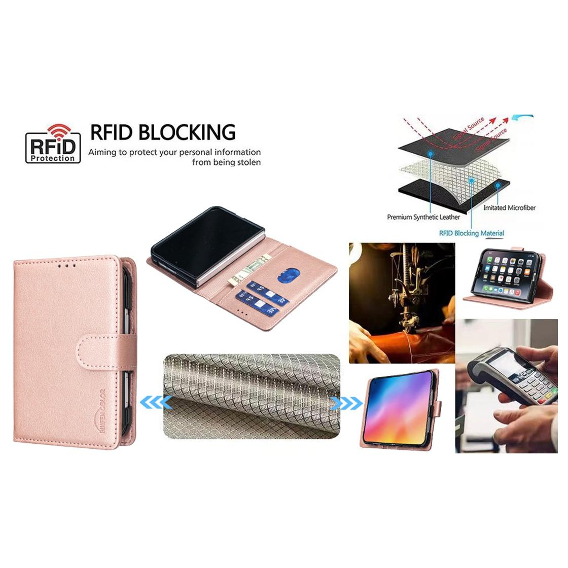 For iPhone Duo Litchi Texture RFID Anti-theft Leather Phone Case - Gold - EDA010245801C