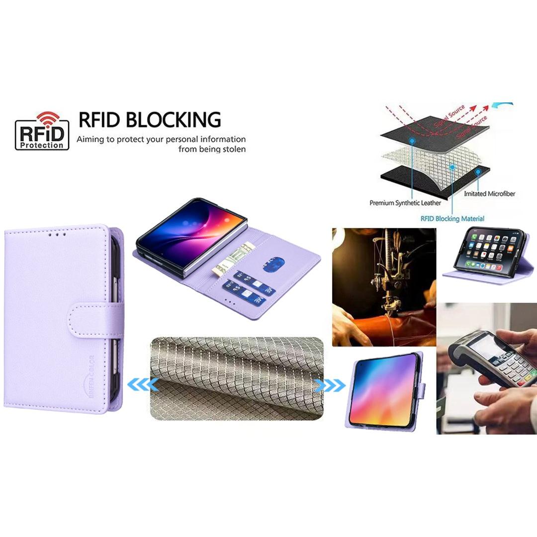 For iPhone Duo Litchi Texture RFID Anti-theft Leather Phone Case - Purple - EDA010245801D