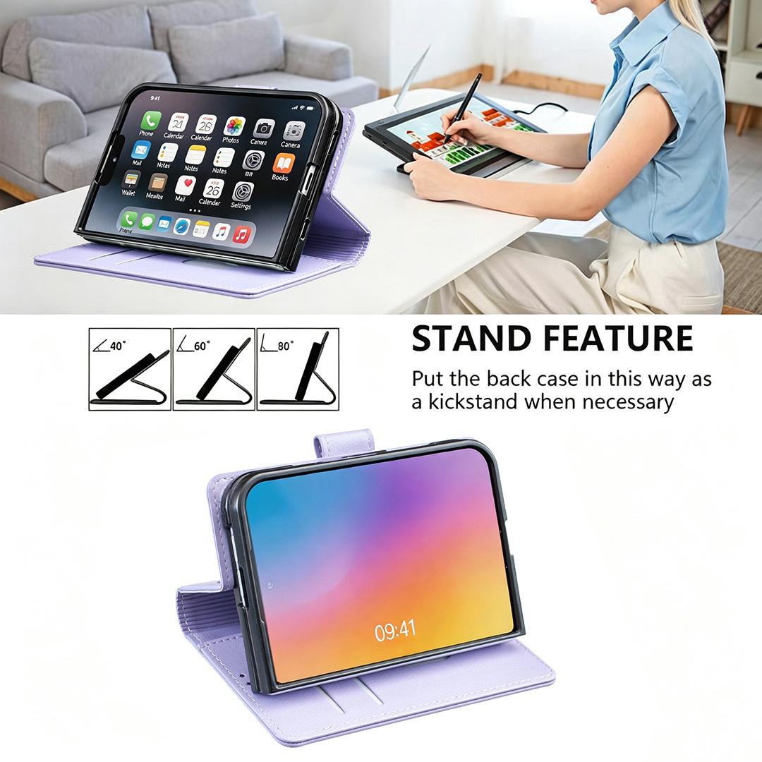 For iPhone Duo Litchi Texture RFID Anti-theft Leather Phone Case - Purple - EDA010245801D