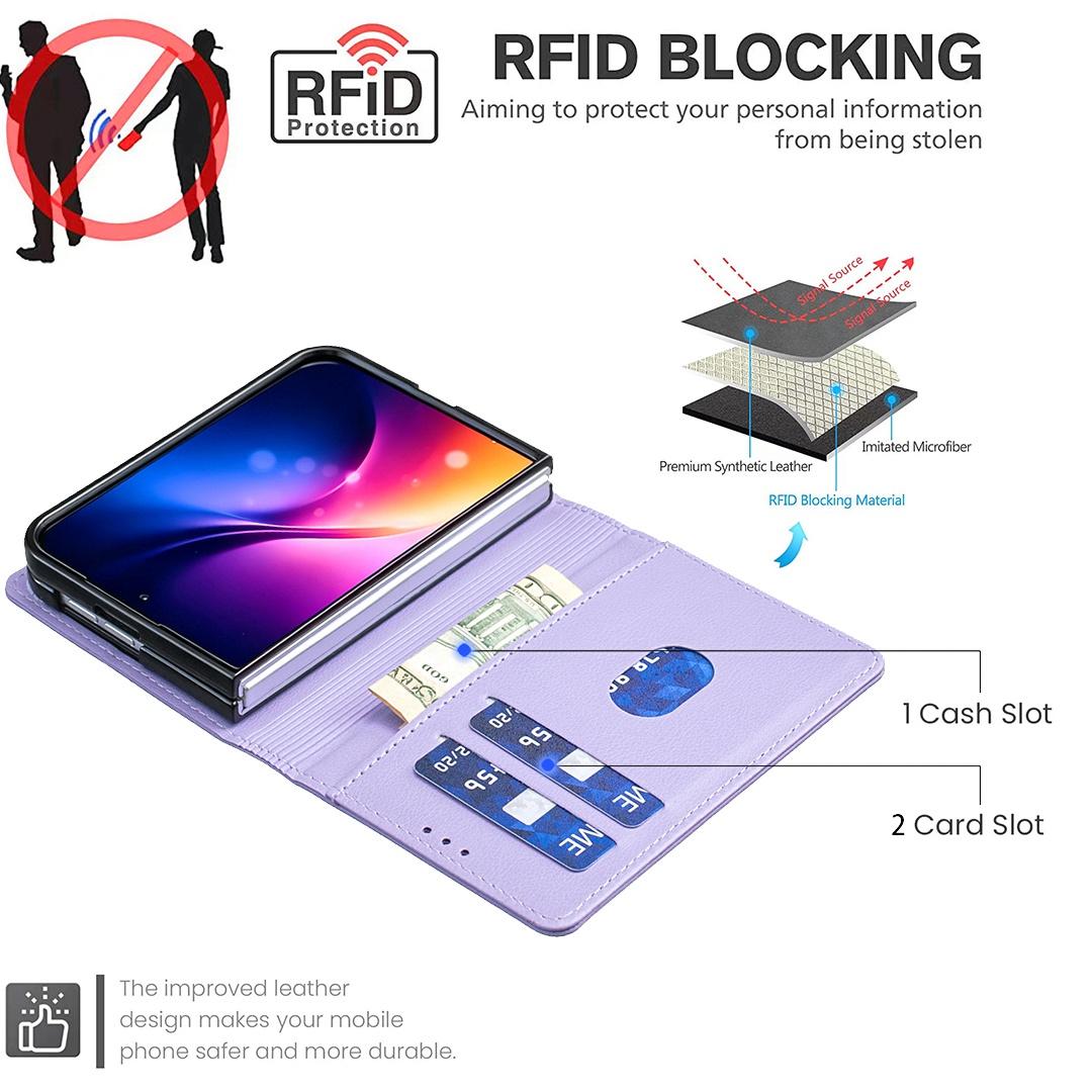 For iPhone Duo Litchi Texture RFID Anti-theft Leather Phone Case - Purple - EDA010245801D