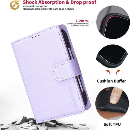 For iPhone Duo Litchi Texture RFID Anti-theft Leather Phone Case - Purple - EDA010245801D