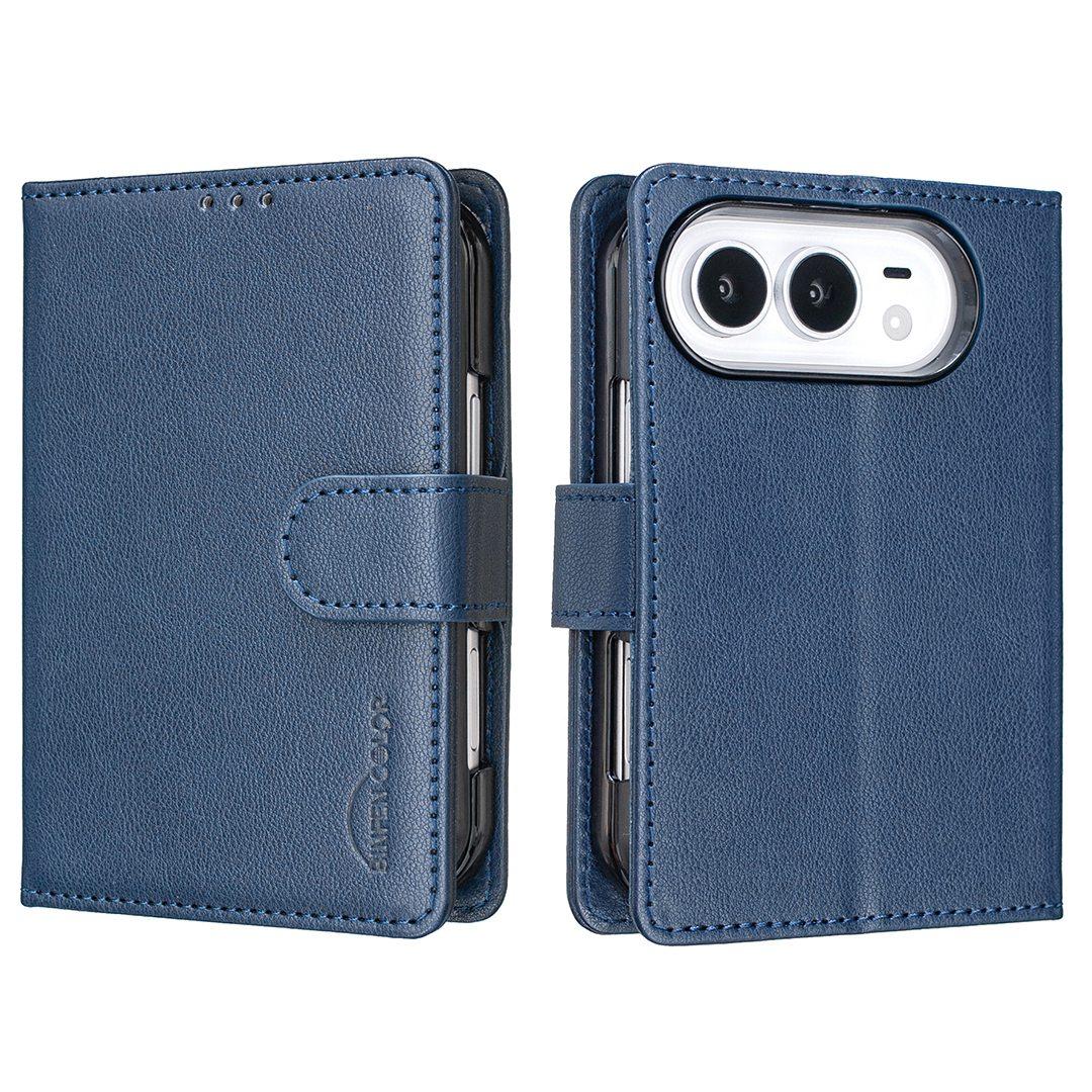 For iPhone Duo Litchi Texture RFID Anti-theft Leather Phone Case - Blue - EDA010245801E