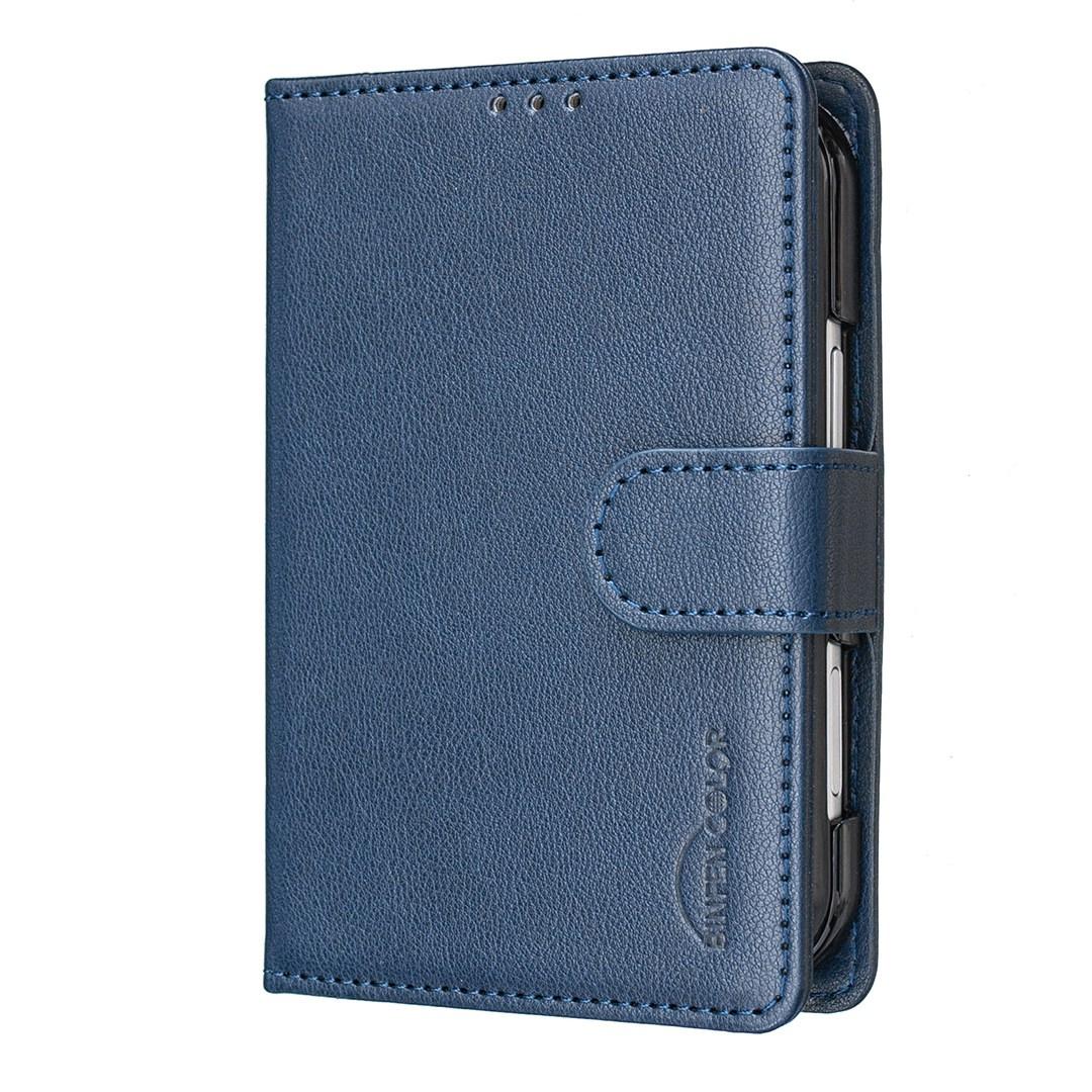 For iPhone Duo Litchi Texture RFID Anti-theft Leather Phone Case - Blue - EDA010245801E