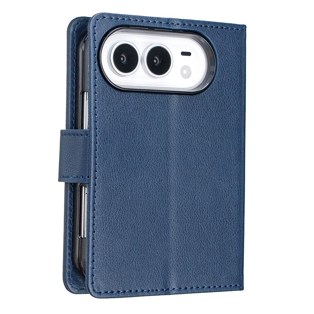 For iPhone Duo Litchi Texture RFID Anti-theft Leather Phone Case - Blue - EDA010245801E