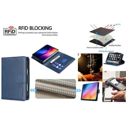 For iPhone Duo Litchi Texture RFID Anti-theft Leather Phone Case - Blue - EDA010245801E