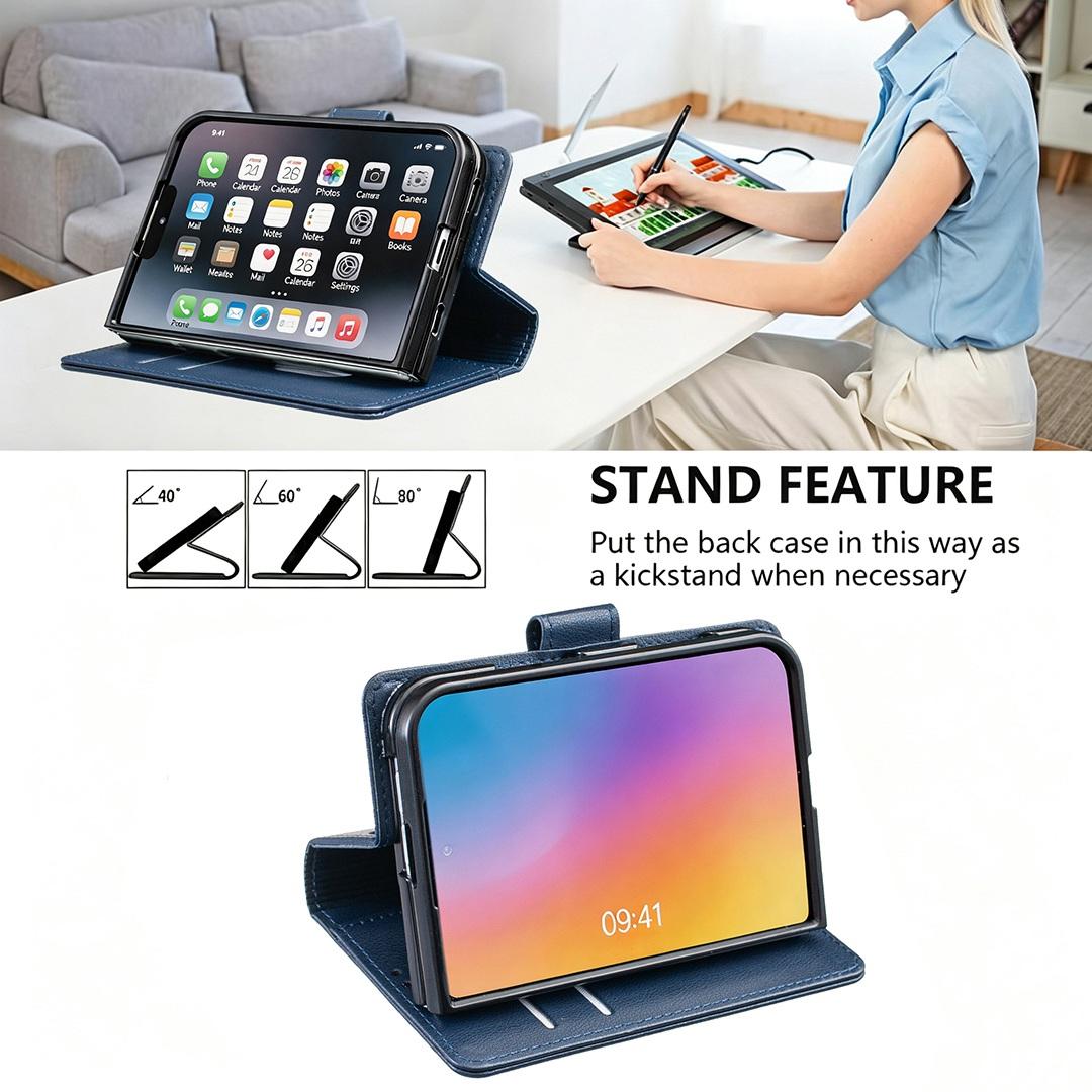 For iPhone Duo Litchi Texture RFID Anti-theft Leather Phone Case - Blue - EDA010245801E
