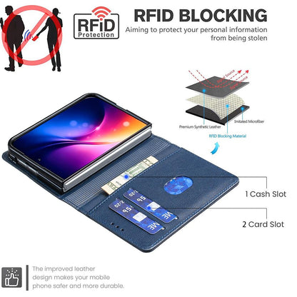 For iPhone Duo Litchi Texture RFID Anti-theft Leather Phone Case - Blue - EDA010245801E