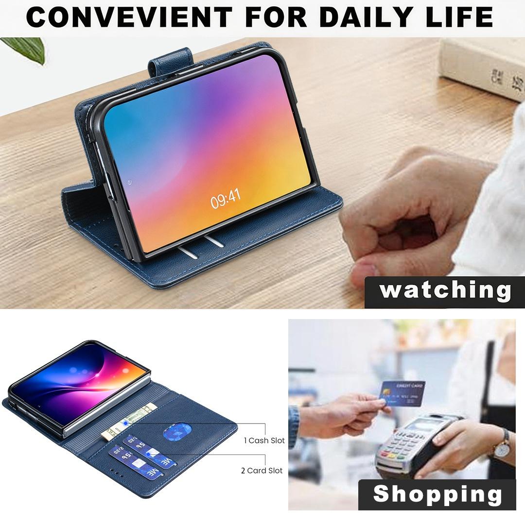 For iPhone Duo Litchi Texture RFID Anti-theft Leather Phone Case - Blue - EDA010245801E