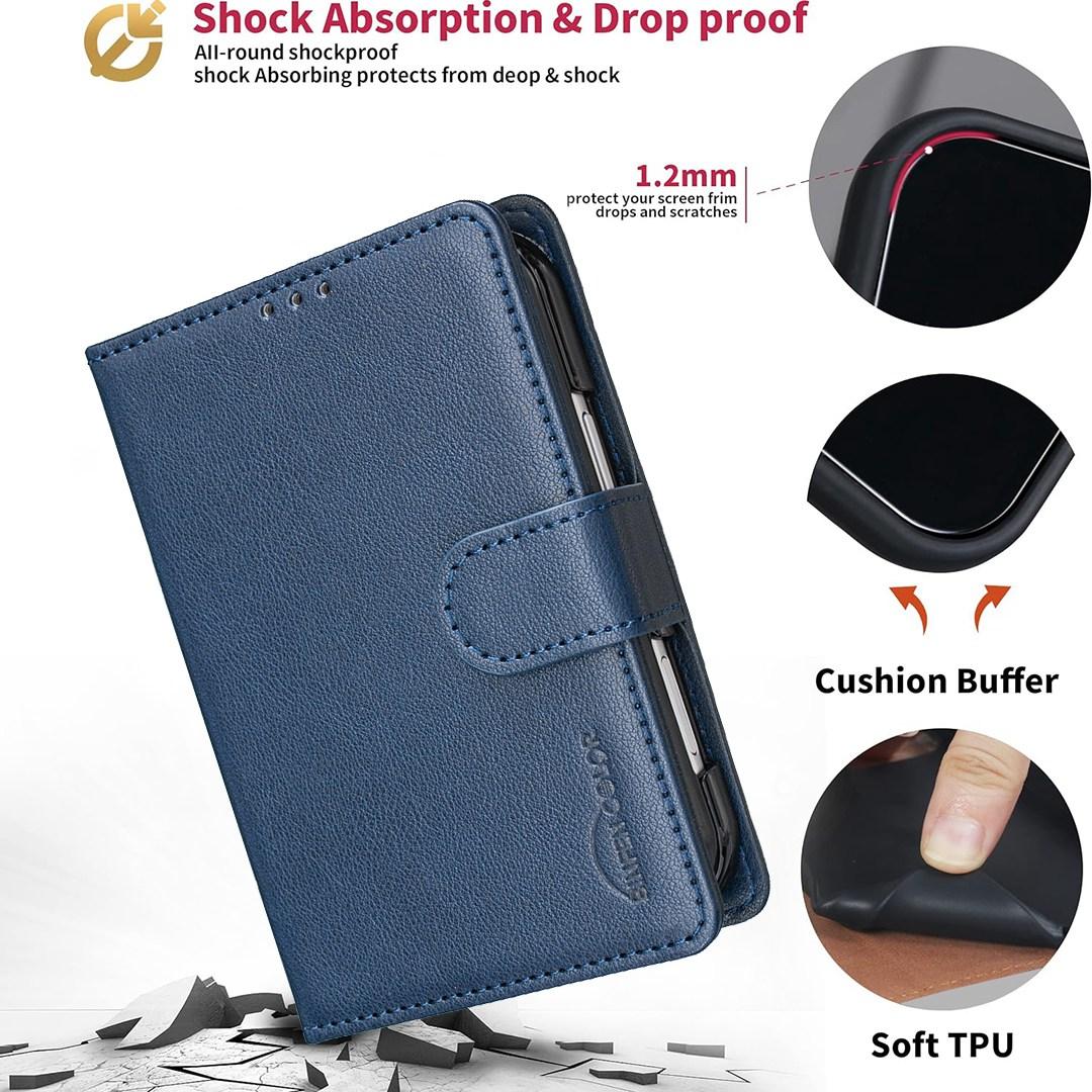 For iPhone Duo Litchi Texture RFID Anti-theft Leather Phone Case - Blue - EDA010245801E