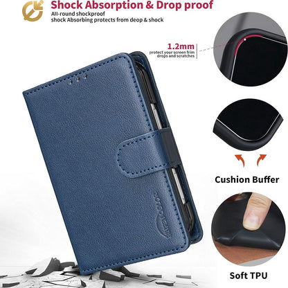 For iPhone Duo Litchi Texture RFID Anti-theft Leather Phone Case - Blue - EDA010245801E