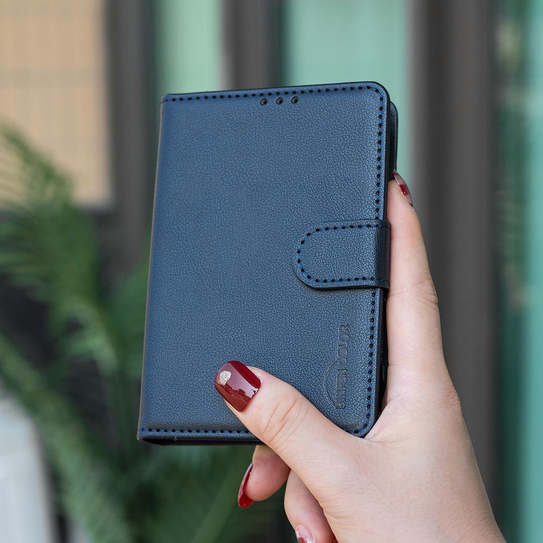 For iPhone Duo Litchi Texture RFID Anti-theft Leather Phone Case - Blue - EDA010245801E