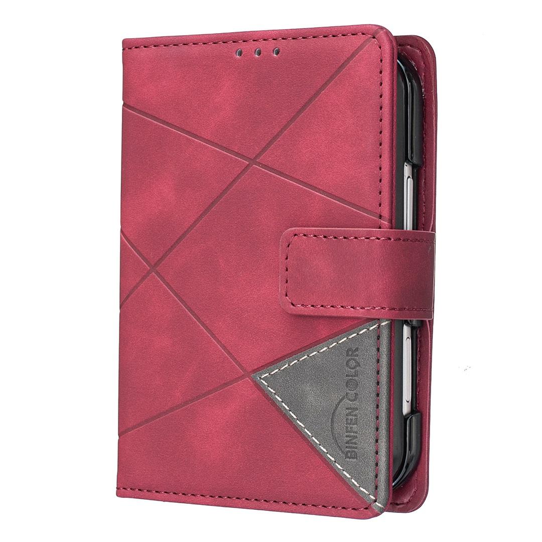 For iPhone Duo Magnetic Buckle Rhombus Texture Leather Phone Case - Red - EDA010246401A