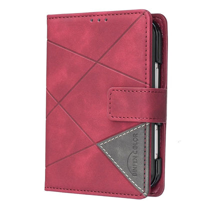 For iPhone Duo Magnetic Buckle Rhombus Texture Leather Phone Case - Red - EDA010246401A
