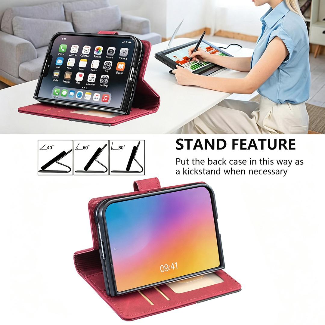 For iPhone Duo Magnetic Buckle Rhombus Texture Leather Phone Case - Red - EDA010246401A
