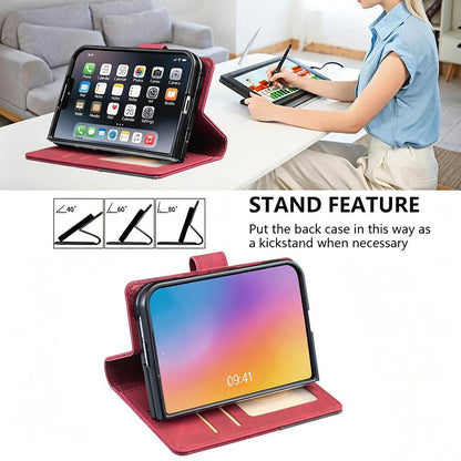 For iPhone Duo Magnetic Buckle Rhombus Texture Leather Phone Case - Red - EDA010246401A