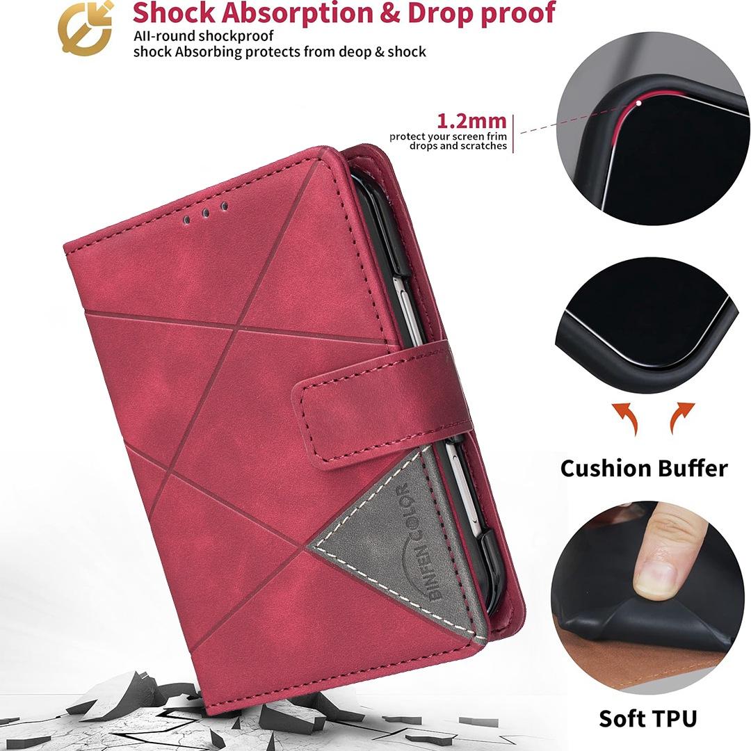 For iPhone Duo Magnetic Buckle Rhombus Texture Leather Phone Case - Red - EDA010246401A