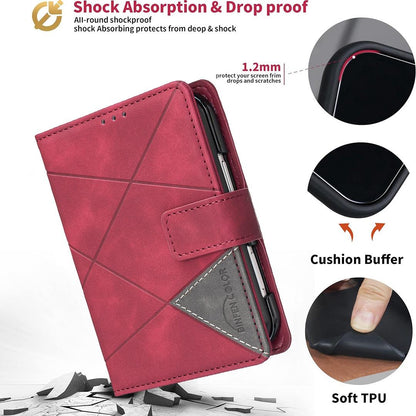 For iPhone Duo Magnetic Buckle Rhombus Texture Leather Phone Case - Red - EDA010246401A