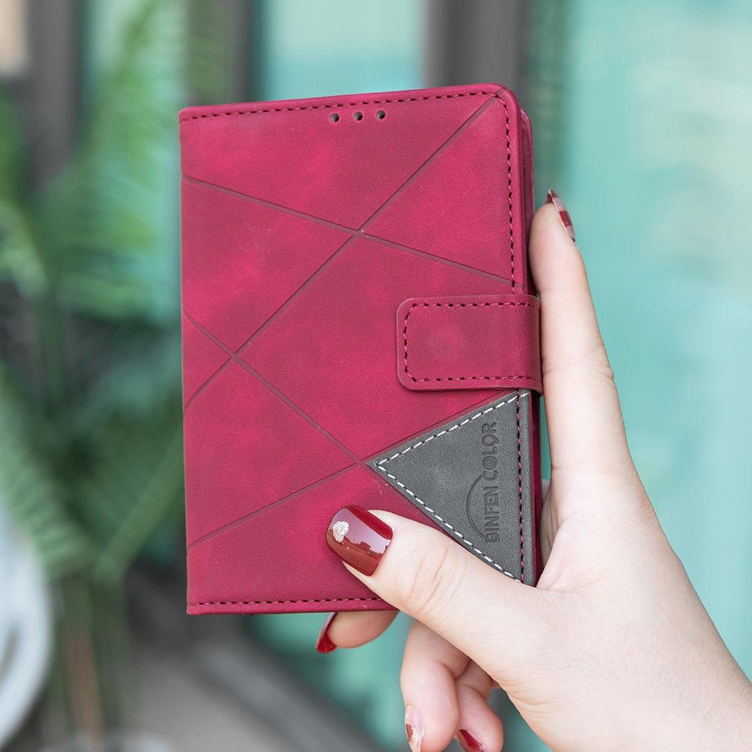 For iPhone Duo Magnetic Buckle Rhombus Texture Leather Phone Case - Red - EDA010246401A