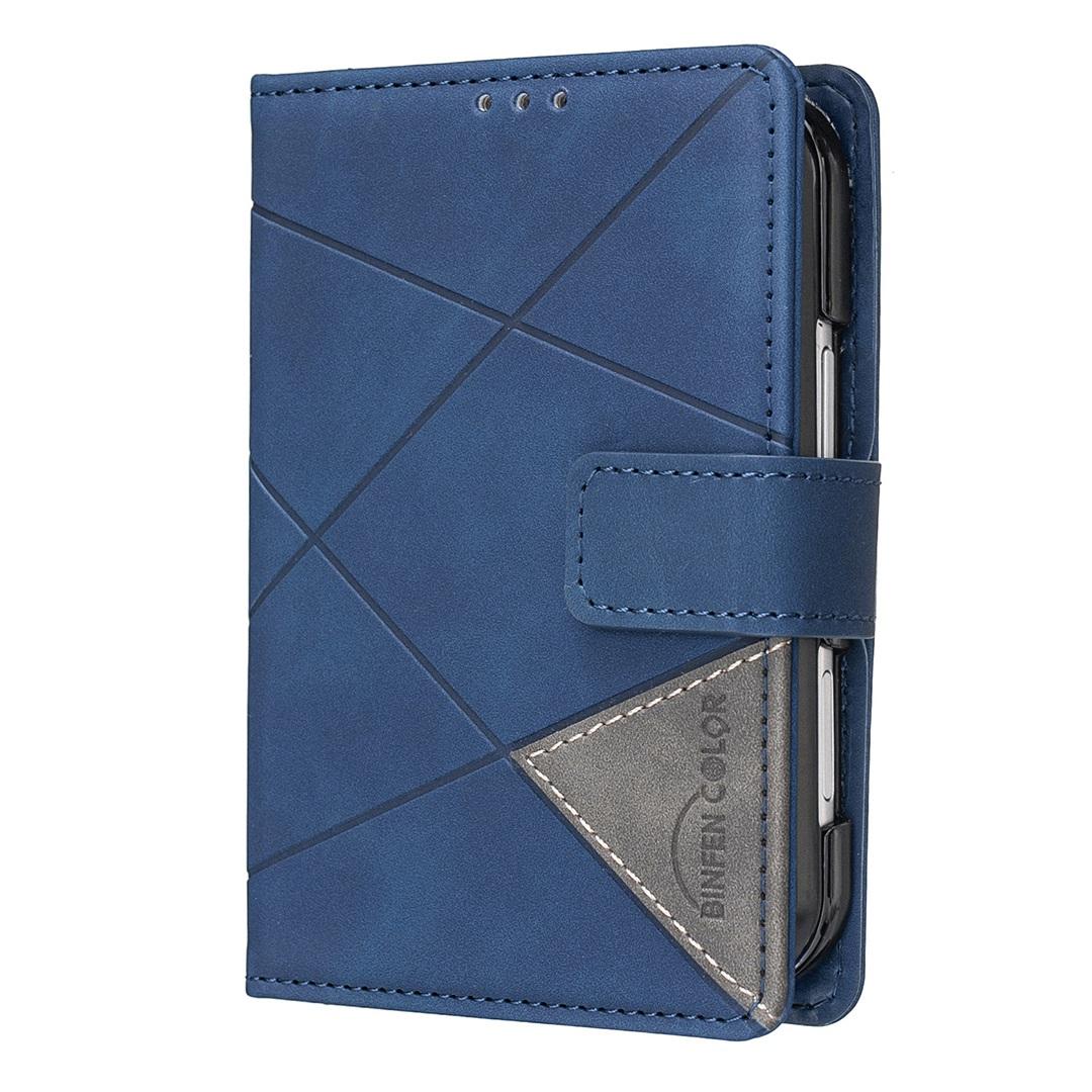 For iPhone Duo Magnetic Buckle Rhombus Texture Leather Phone Case - Blue - EDA010246401B