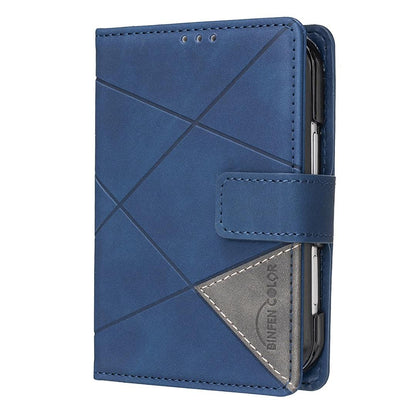 For iPhone Duo Magnetic Buckle Rhombus Texture Leather Phone Case - Blue - EDA010246401B