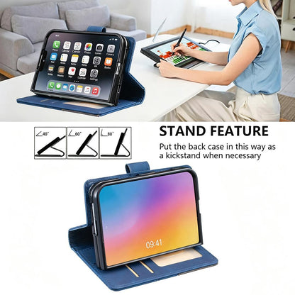For iPhone Duo Magnetic Buckle Rhombus Texture Leather Phone Case - Blue - EDA010246401B