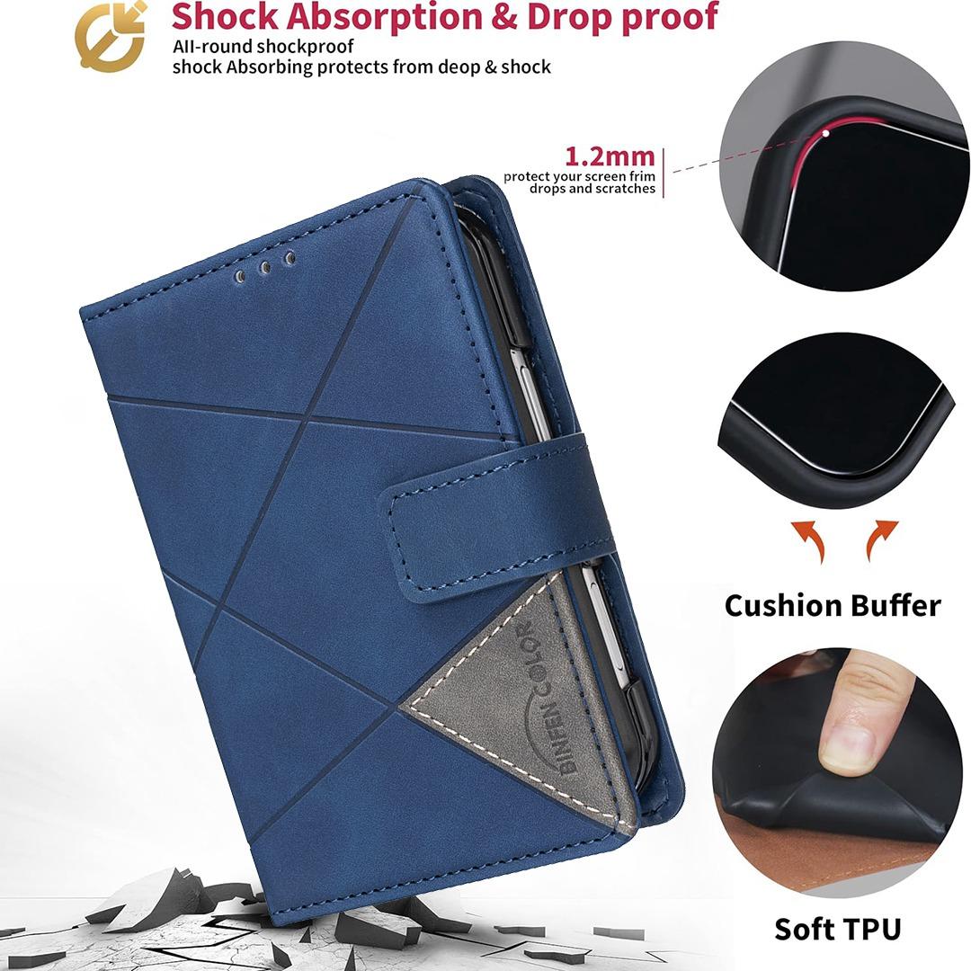 For iPhone Duo Magnetic Buckle Rhombus Texture Leather Phone Case - Blue - EDA010246401B