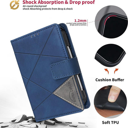 For iPhone Duo Magnetic Buckle Rhombus Texture Leather Phone Case - Blue - EDA010246401B