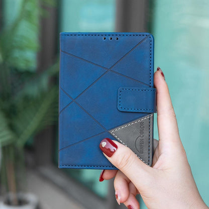 For iPhone Duo Magnetic Buckle Rhombus Texture Leather Phone Case - Blue - EDA010246401B