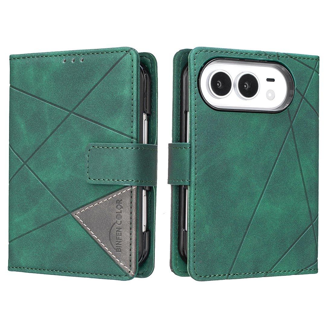 For iPhone Duo Magnetic Buckle Rhombus Texture Leather Phone Case - Green - EDA010246401C