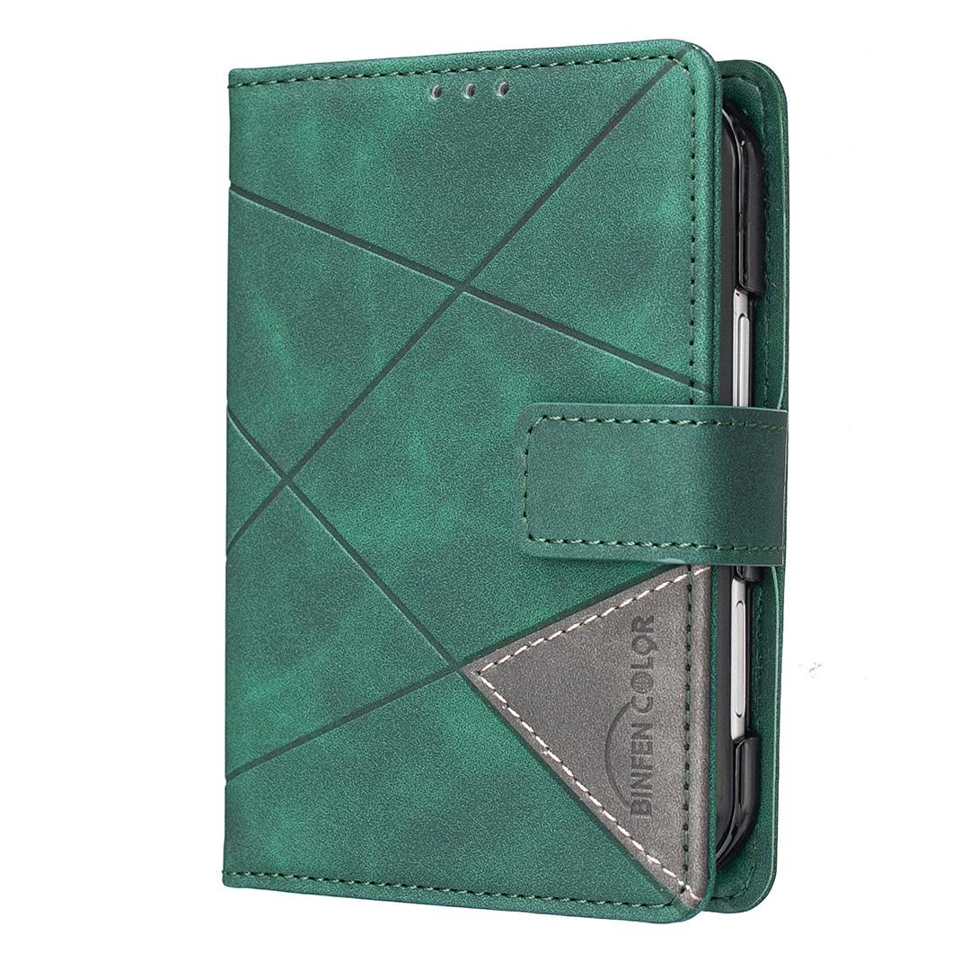 For iPhone Duo Magnetic Buckle Rhombus Texture Leather Phone Case - Green - EDA010246401C