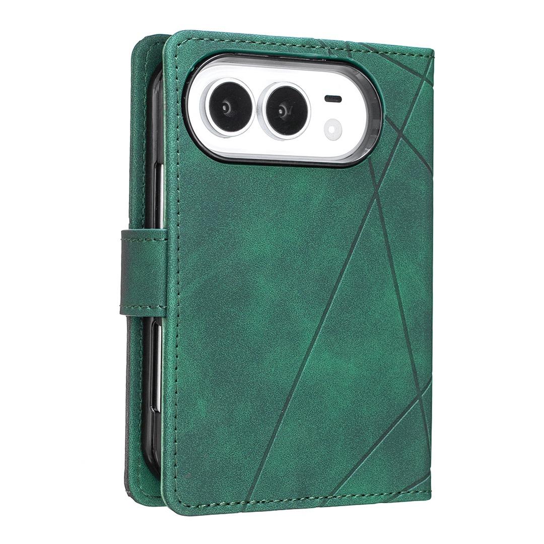 For iPhone Duo Magnetic Buckle Rhombus Texture Leather Phone Case - Green - EDA010246401C