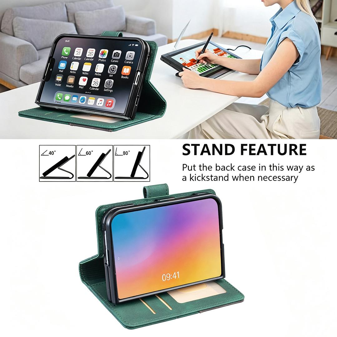 For iPhone Duo Magnetic Buckle Rhombus Texture Leather Phone Case - Green - EDA010246401C