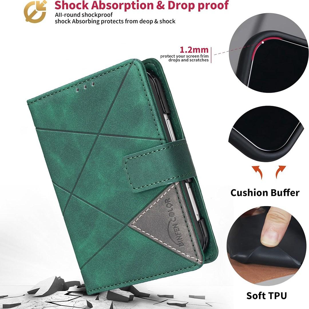 For iPhone Duo Magnetic Buckle Rhombus Texture Leather Phone Case - Green - EDA010246401C