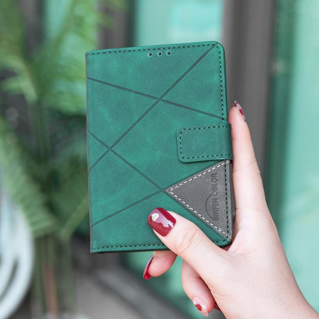 For iPhone Duo Magnetic Buckle Rhombus Texture Leather Phone Case - Green - EDA010246401C