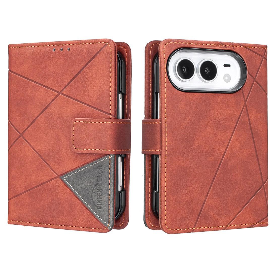 For iPhone Duo Magnetic Buckle Rhombus Texture Leather Phone Case - Brown - EDA010246401D