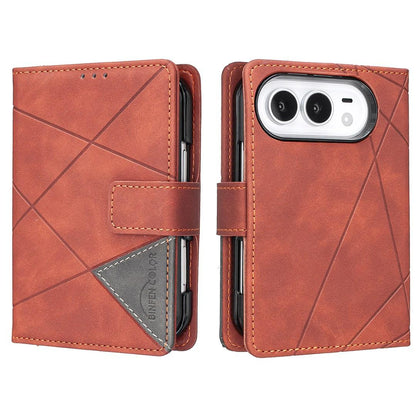 For iPhone Duo Magnetic Buckle Rhombus Texture Leather Phone Case - Brown - EDA010246401D
