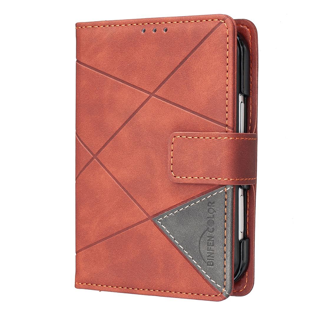 For iPhone Duo Magnetic Buckle Rhombus Texture Leather Phone Case - Brown - EDA010246401D