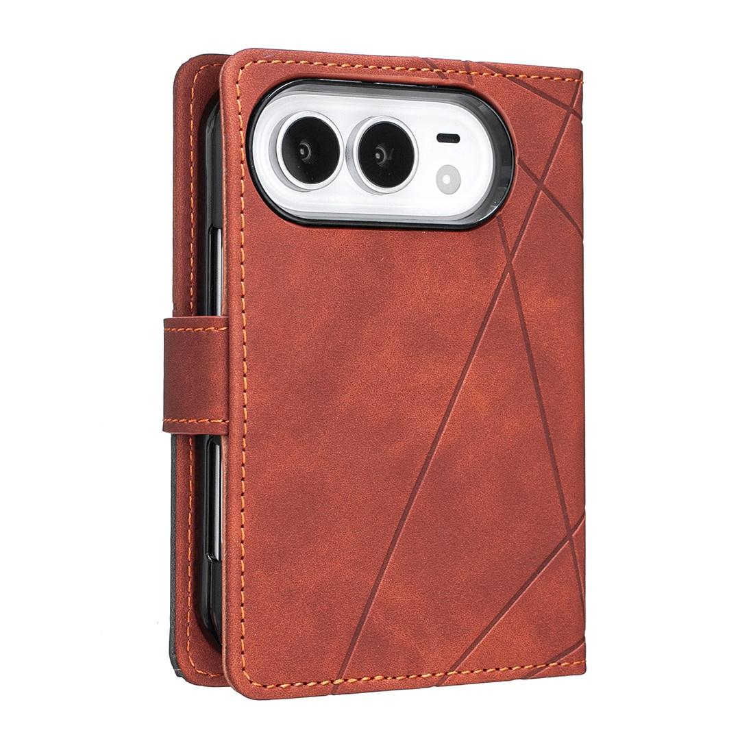 For iPhone Duo Magnetic Buckle Rhombus Texture Leather Phone Case - Brown - EDA010246401D